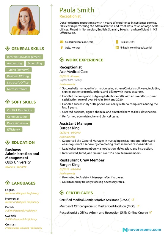 resume for job application