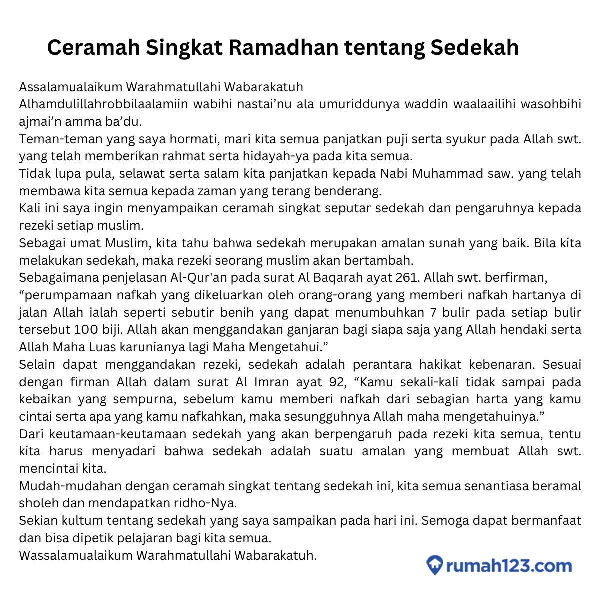 Contoh Ceramah Singkat Ramadhan dan Judulnya Menyentuh Hati