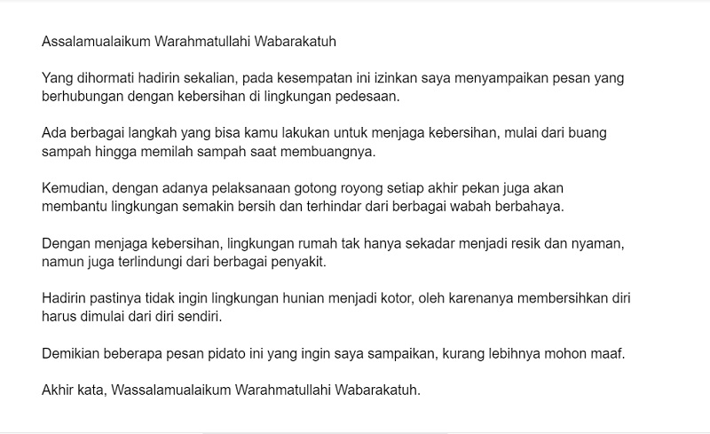 Contoh Pidato Singkat Tentang Kebersihan, Mudah Dihafalkan!