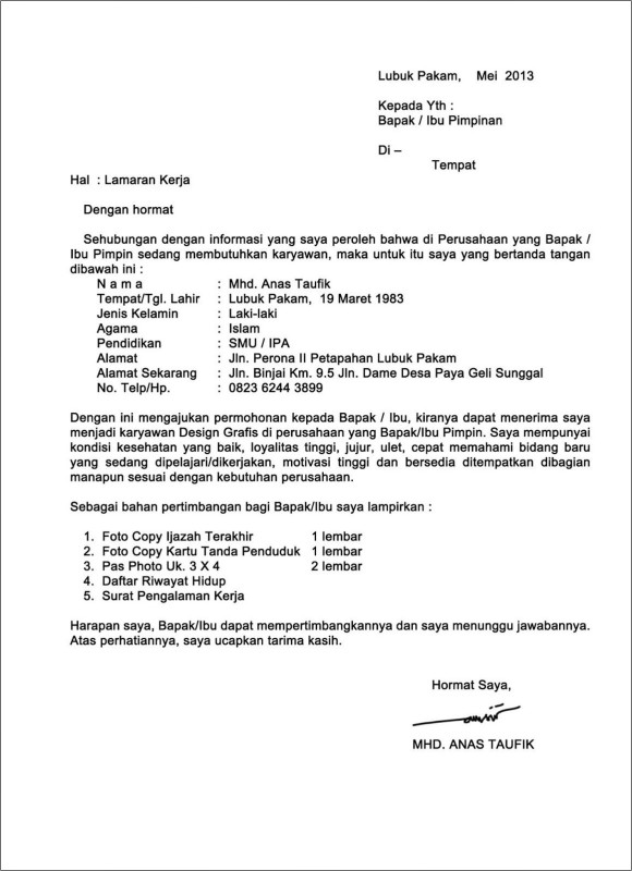 surat lamaran kerja lulusan smk