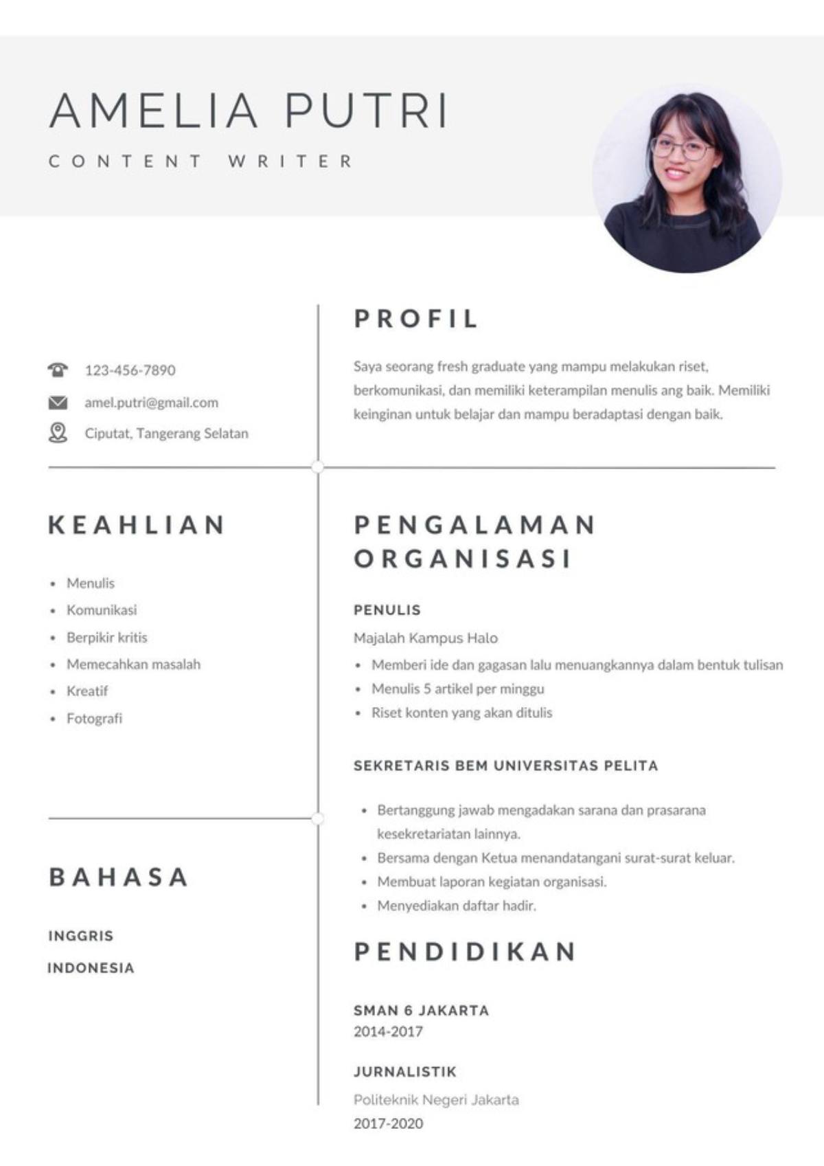 13 Contoh Cv Fresh Graduate Tanpa Pengalaman 