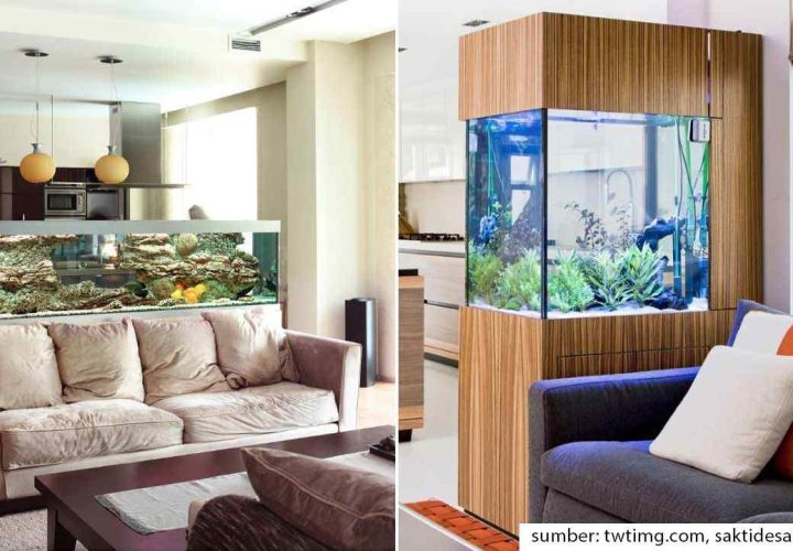 desain ruang tamu dengan aquarium