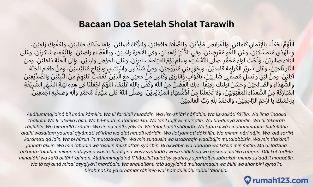 Bacaan Doa Setelah Sholat Tarawih Dan Witir Lengkap Dengan Artinya