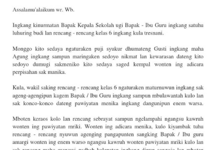 Contoh Pidato Bahasa Jawa Perpisahan Kelas