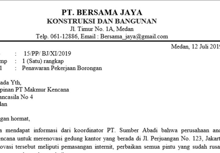 contoh surat permintaan penawaran