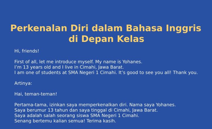 perkenalan diri dalam bahasa inggris di depan kelas
